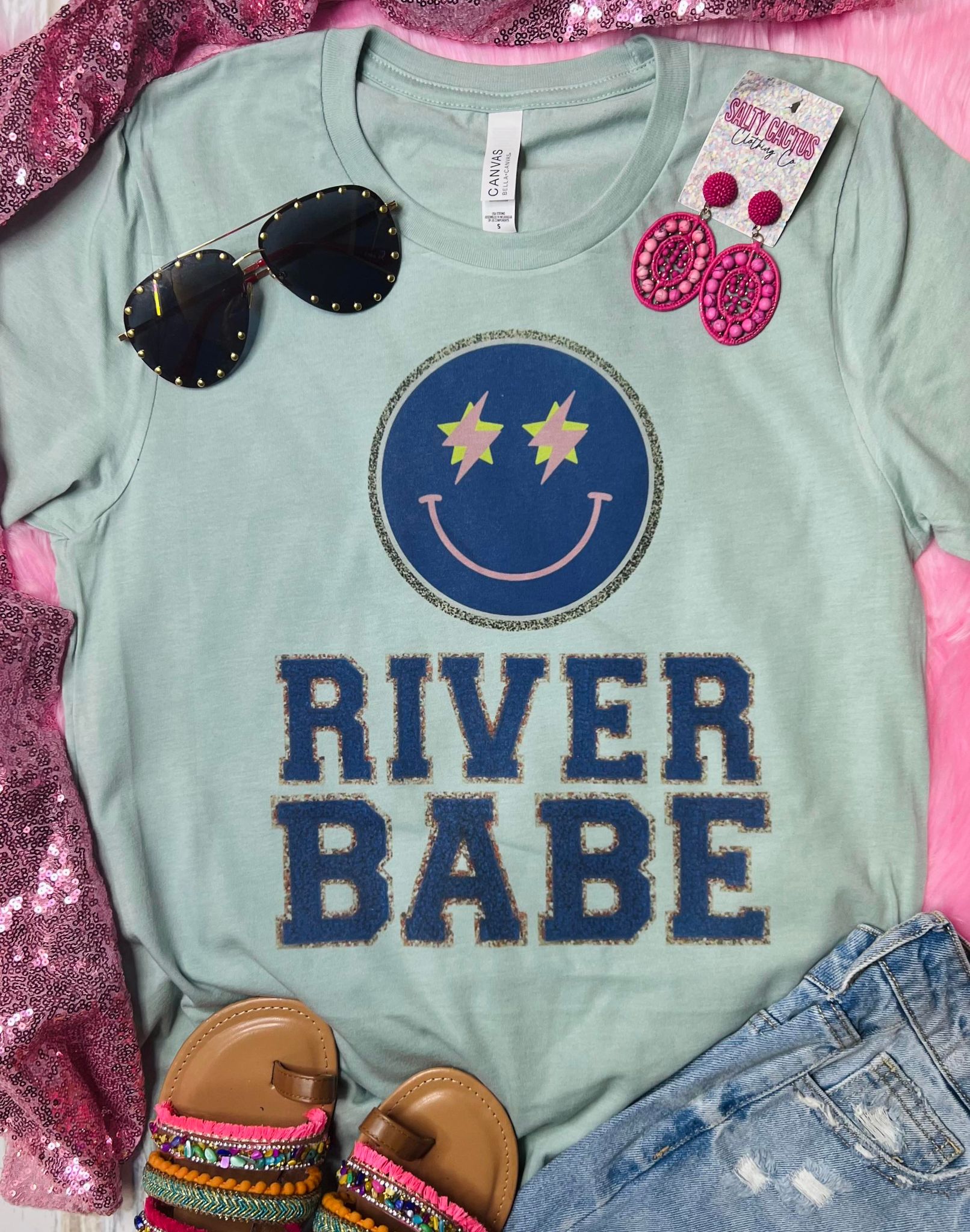 River Babe Smile Dusty Blue Tee