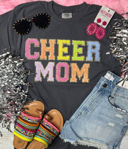 *DTG* Cheer Mom Faux Chenille Letters Pepper Comfort Color Tee