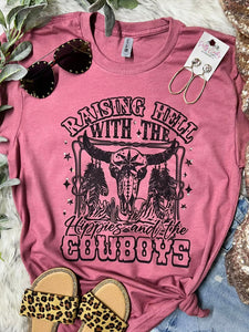 *EMBELLISHED* Raising Hell With The Hippies And The Cowboys Next Level  Mauve Tee