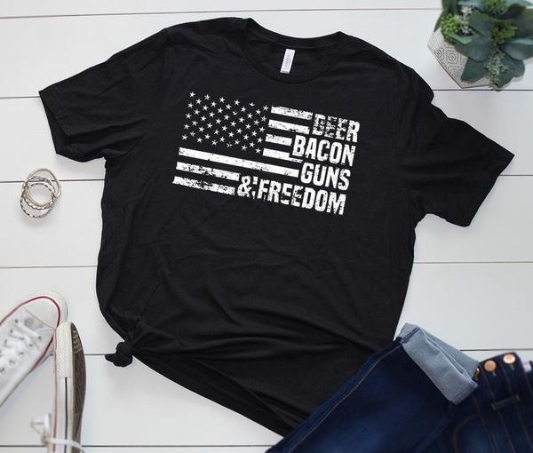 beer bacon guns & freedom american flag tshirt
