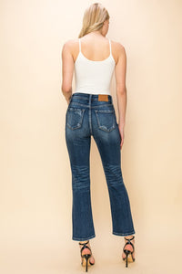HIGH RISE STRETCH DISTRESSED ANKLE STRAIGHT JEANS