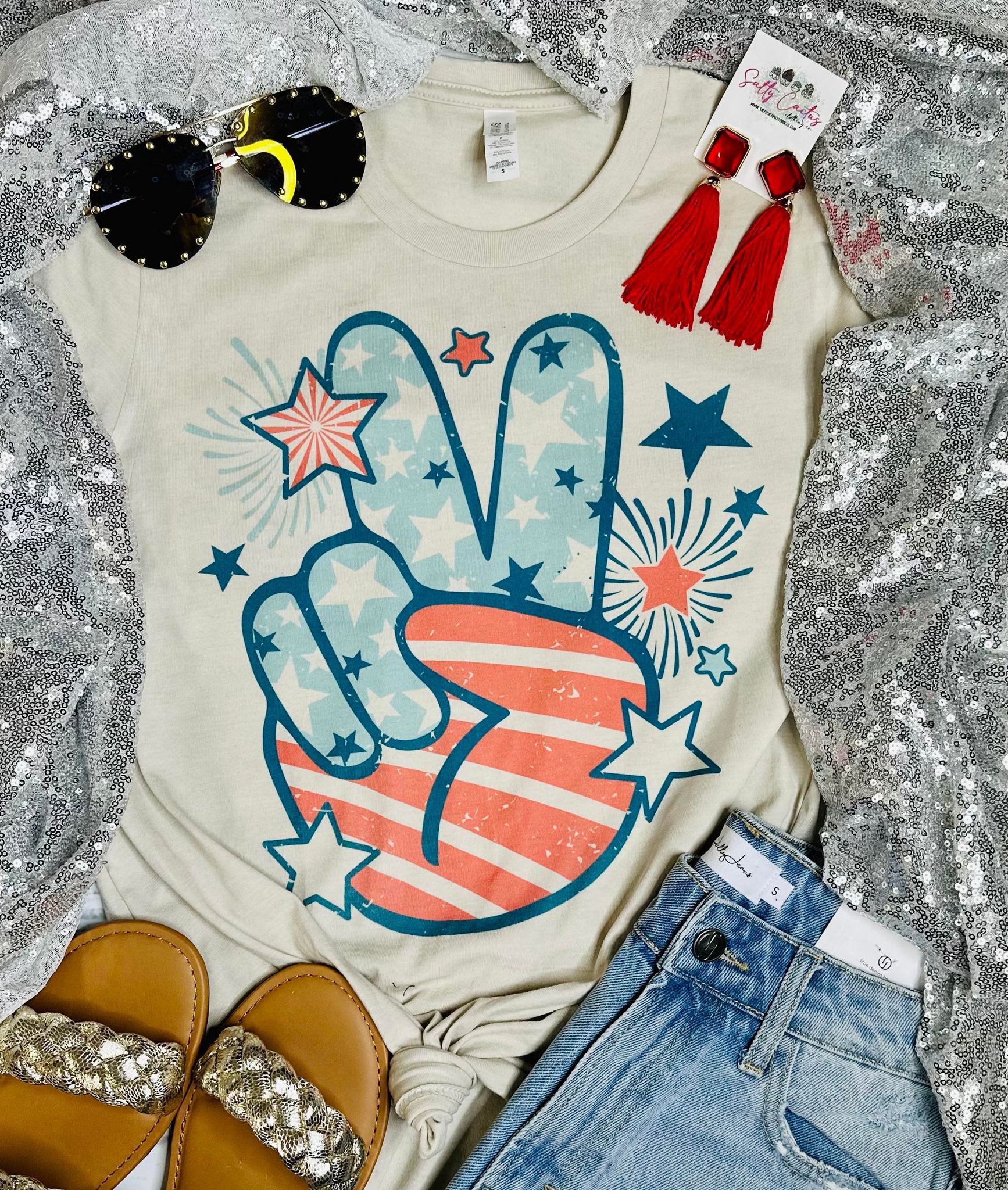 Groovy 4th of July Peace Sign Tan Tee