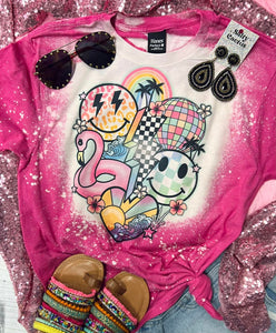 Retro Summer Smiley Pink Bleached Tee