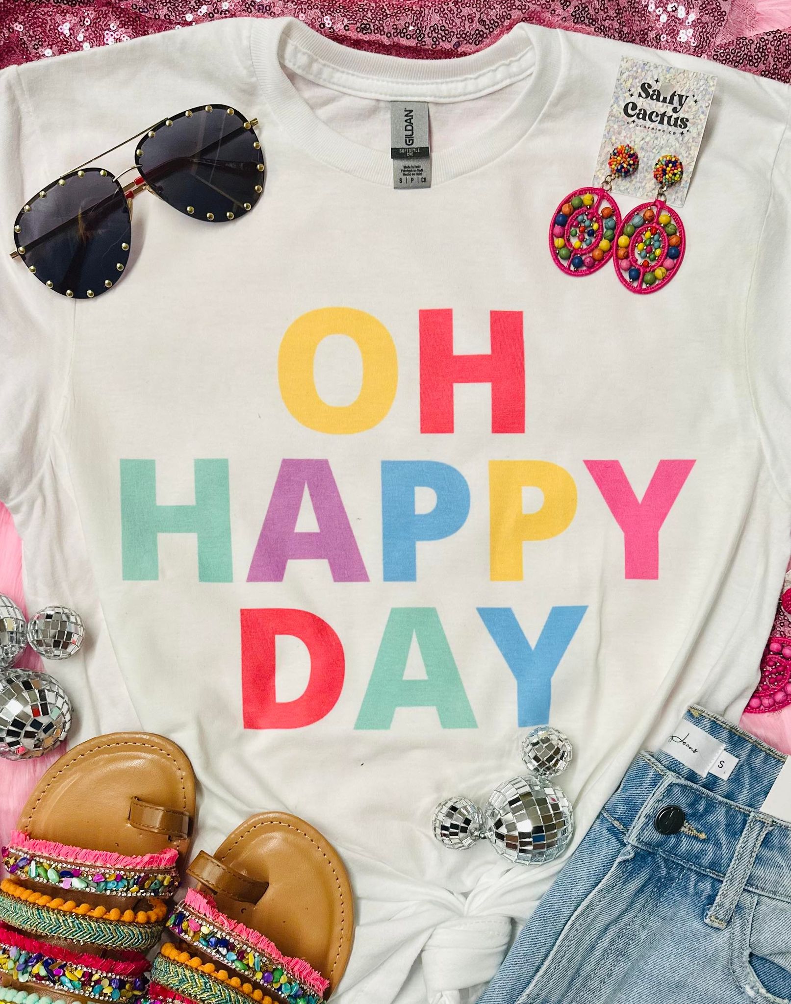 Oh Happy Day Colorful White Tee