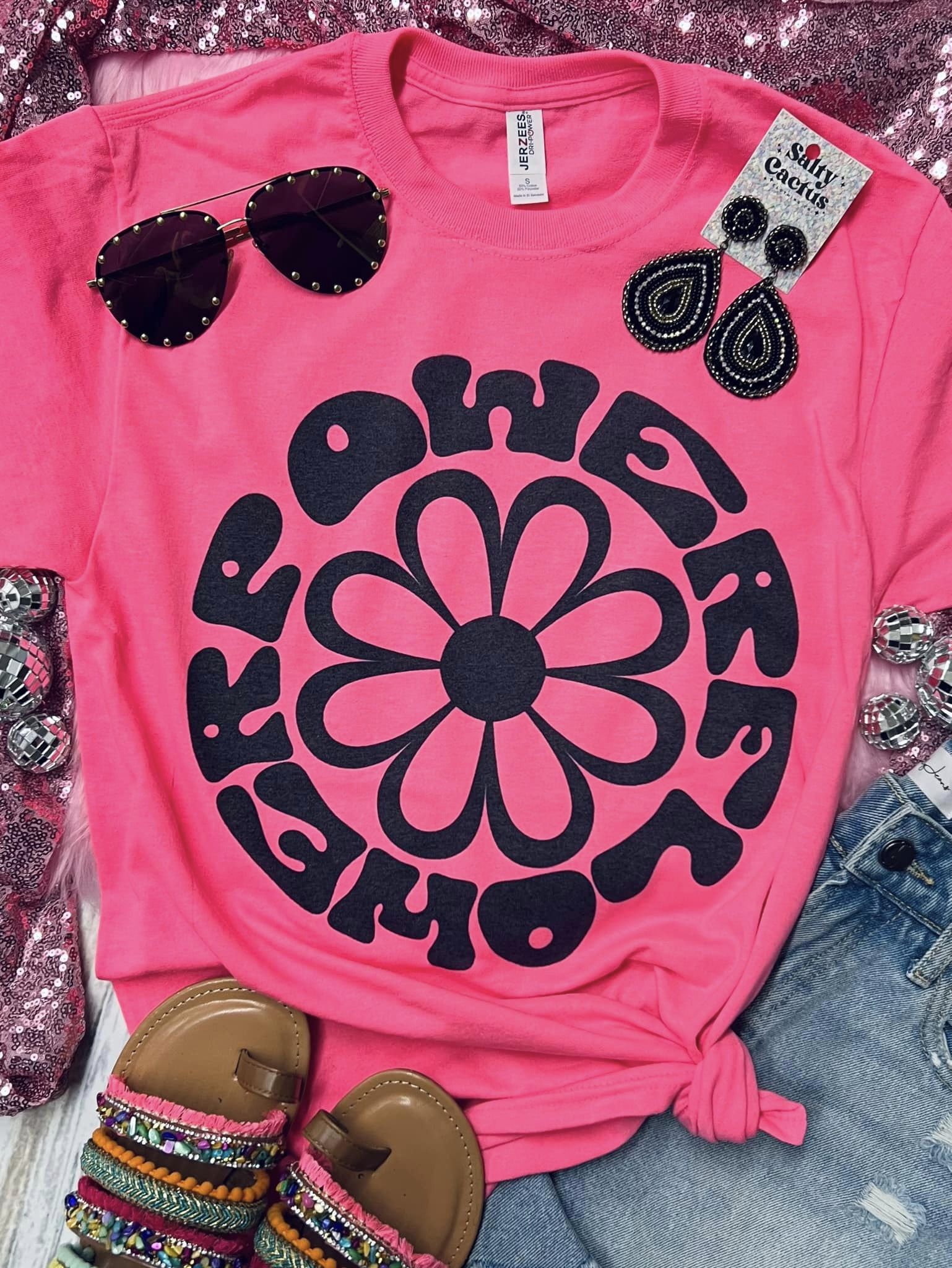 Flower Power Circle Neon Pink Jerzee Tee