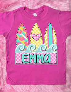 **DTF** Kids Surfboard Custom Name Pink Tee