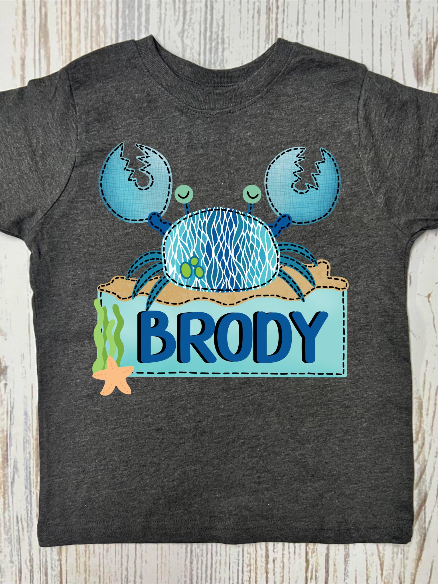 **DTF** Kids Crab Custom Name Dark Grey Tee