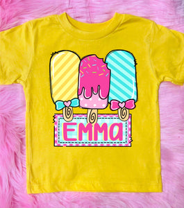 **DTF** Kids Popsicle Custom Name Yellow Tee