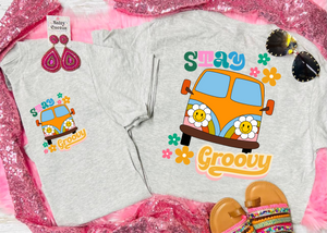 Stay Groovy Van Front Pocket and Big on Back Design Grey Tee