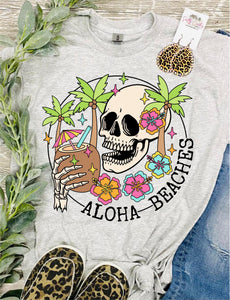 Aloha Beaches Skeleton Grey Tee