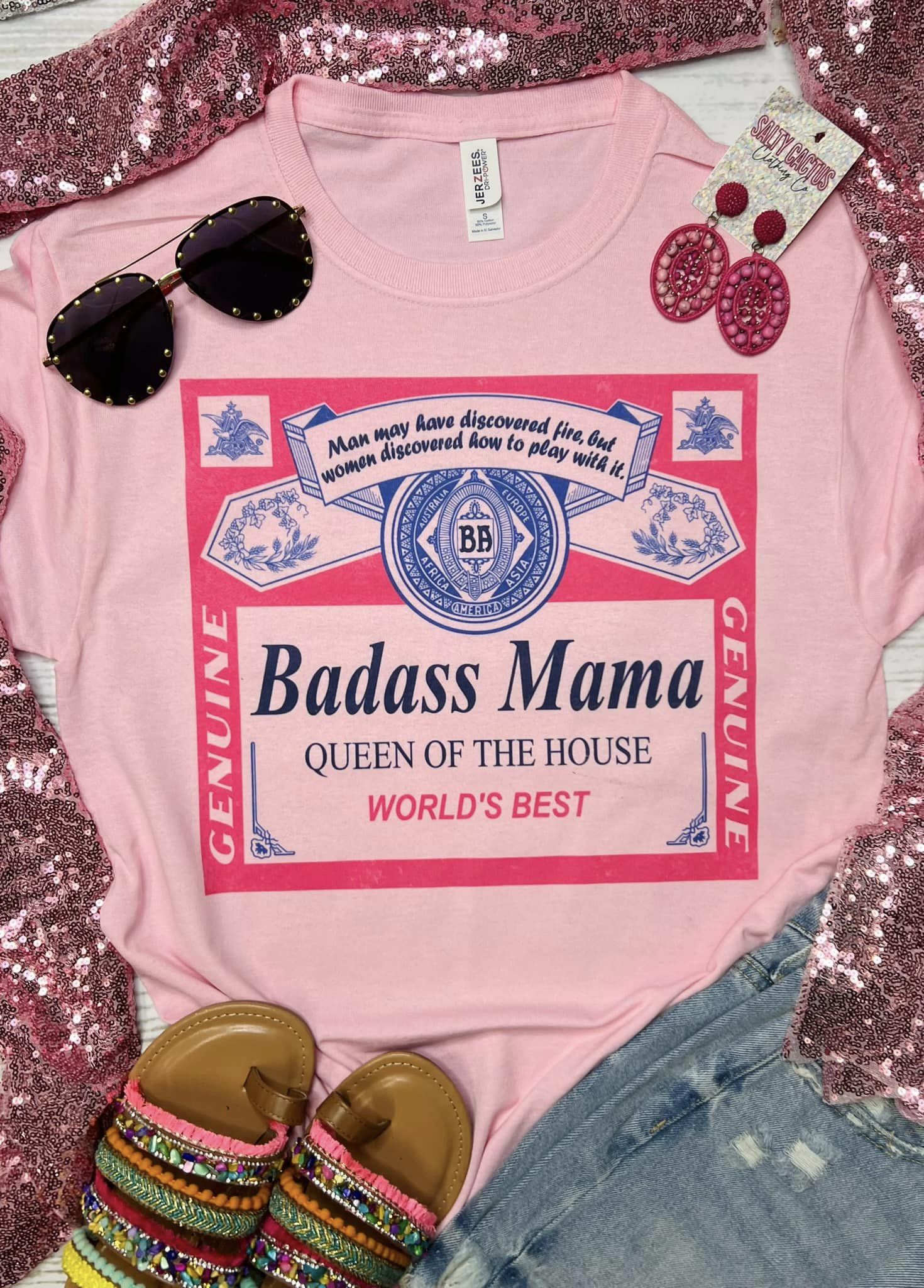 Bad Ass Mama Grunge Pink Tee