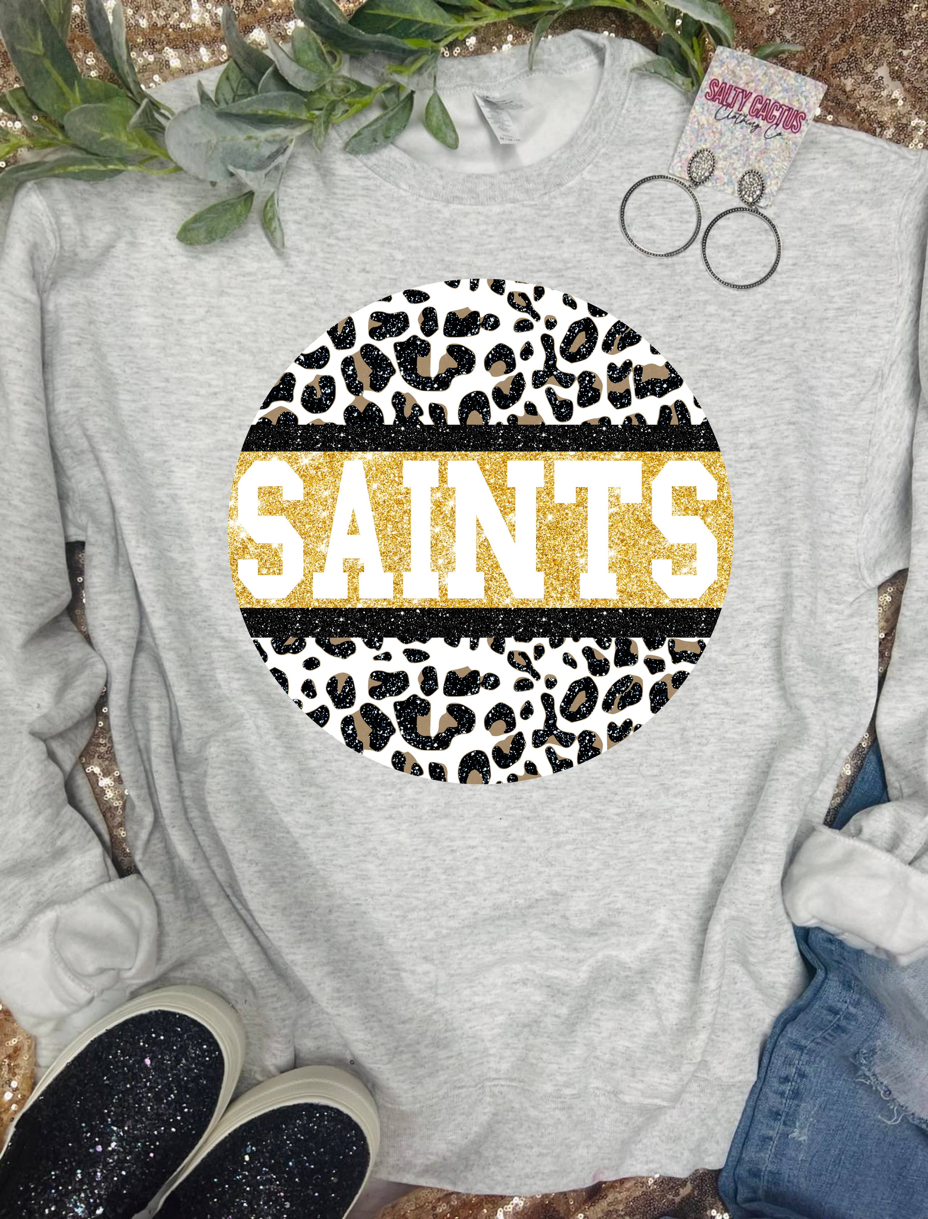 Saints Glitter Circle Oxford Grey Sweatshirt