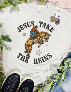 Jesus Take The Reins Cowboy Ash Grey Tee