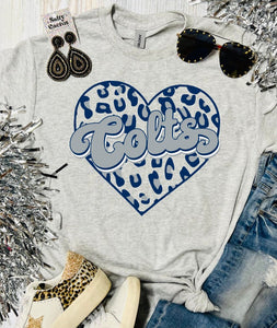 Colts Leopard Heart Ash Grey Tee