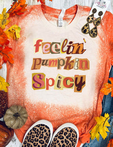 Feelin' Pumpkin Spicy Letters Orange Bleached Tee