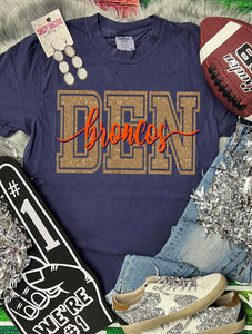 *DTG* Den Broncos Glitter Navy Comfort Color Tee