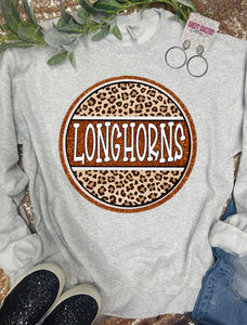 Longhorns Glitter Circle Ash Grey Sweatshirt