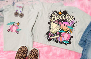 Spooky Ghost Smile Small on Pocket Big on Back Tan Tee