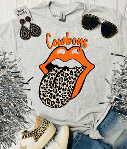 Leopard Tongue Cowboys Orange Design on Ash Grey Tee