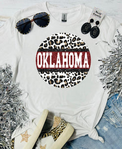 Oklahoma Glitter Leopard Circle White Tee