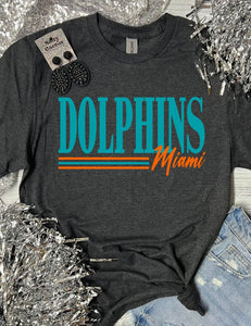 *DTG* Dolphins Stripes Dark Grey Tee
