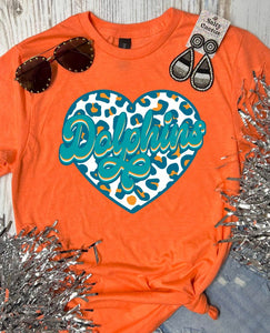 *DTG* Dolphins Leopard Heart Orange Tee