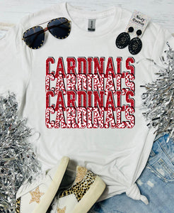Cardinals Red Glitter Stacked WHITE TEE