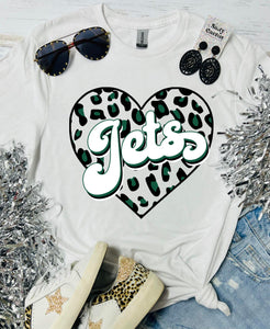 Jets Heart Leopard White Tee
