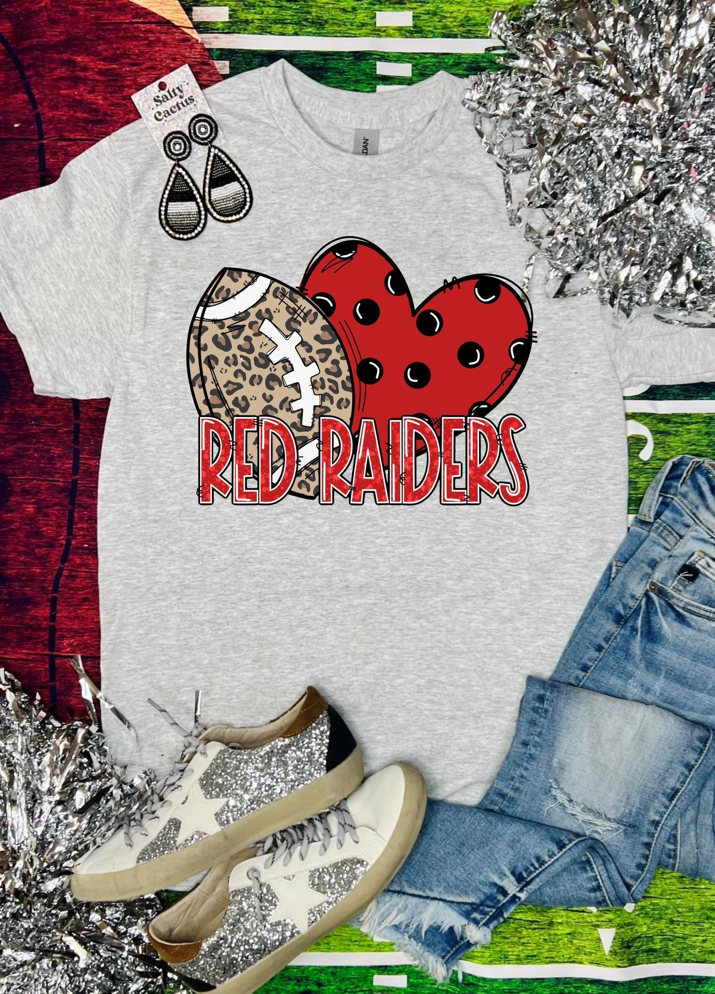 Red Raiders Football Heart Ash Grey Tee