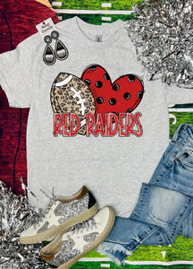 Red Raiders Football Heart Ash Grey Tee