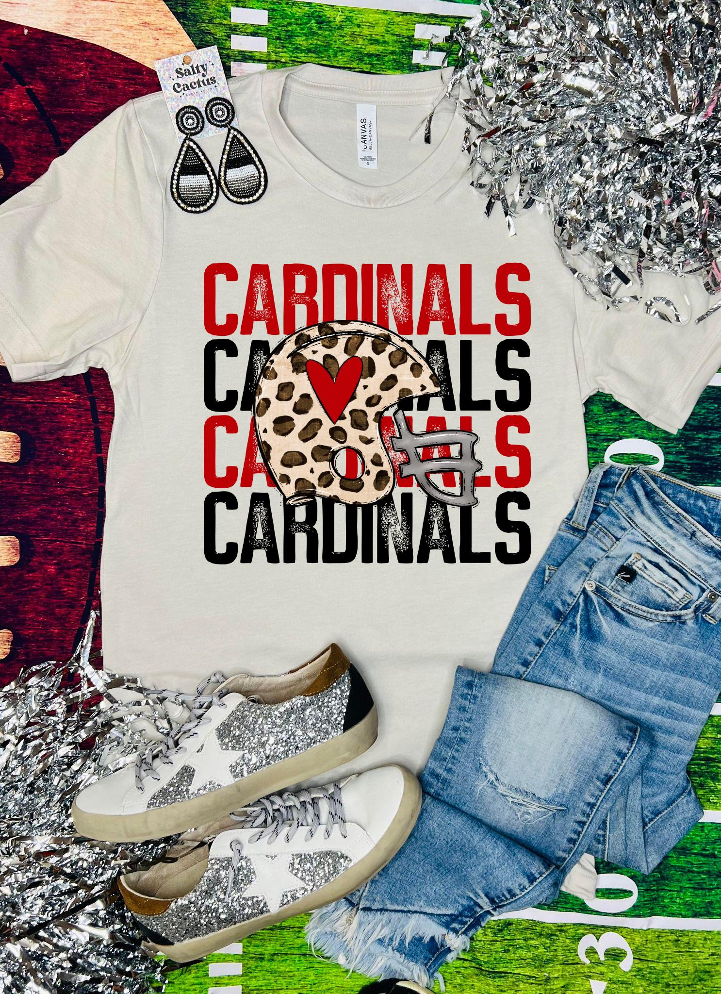 Cardinals Stacked Leopard Helmet Tan Tee