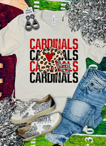 Cardinals Stacked Leopard Helmet Tan Tee