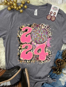 *DTG* 2024 Pink Leopard Disco Ball Slate Tee