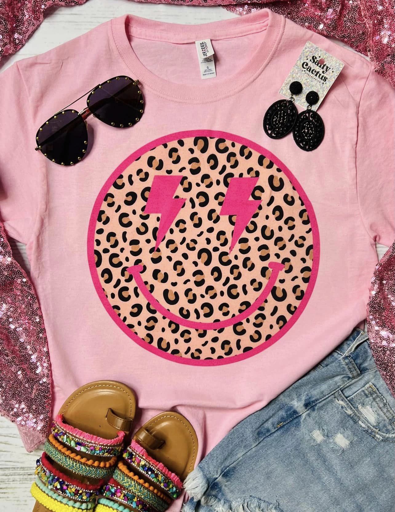 *RTS* 10-12 Bus Days* Cheetah Smile Neon Pink Baby Pink Tee