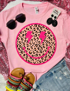 *RTS* 10-12 Bus Days* Cheetah Smile Neon Pink Baby Pink Tee
