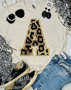 City Or Town Leopard Letter Tan Tee