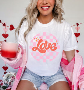 Love Checkered Circle White Tee