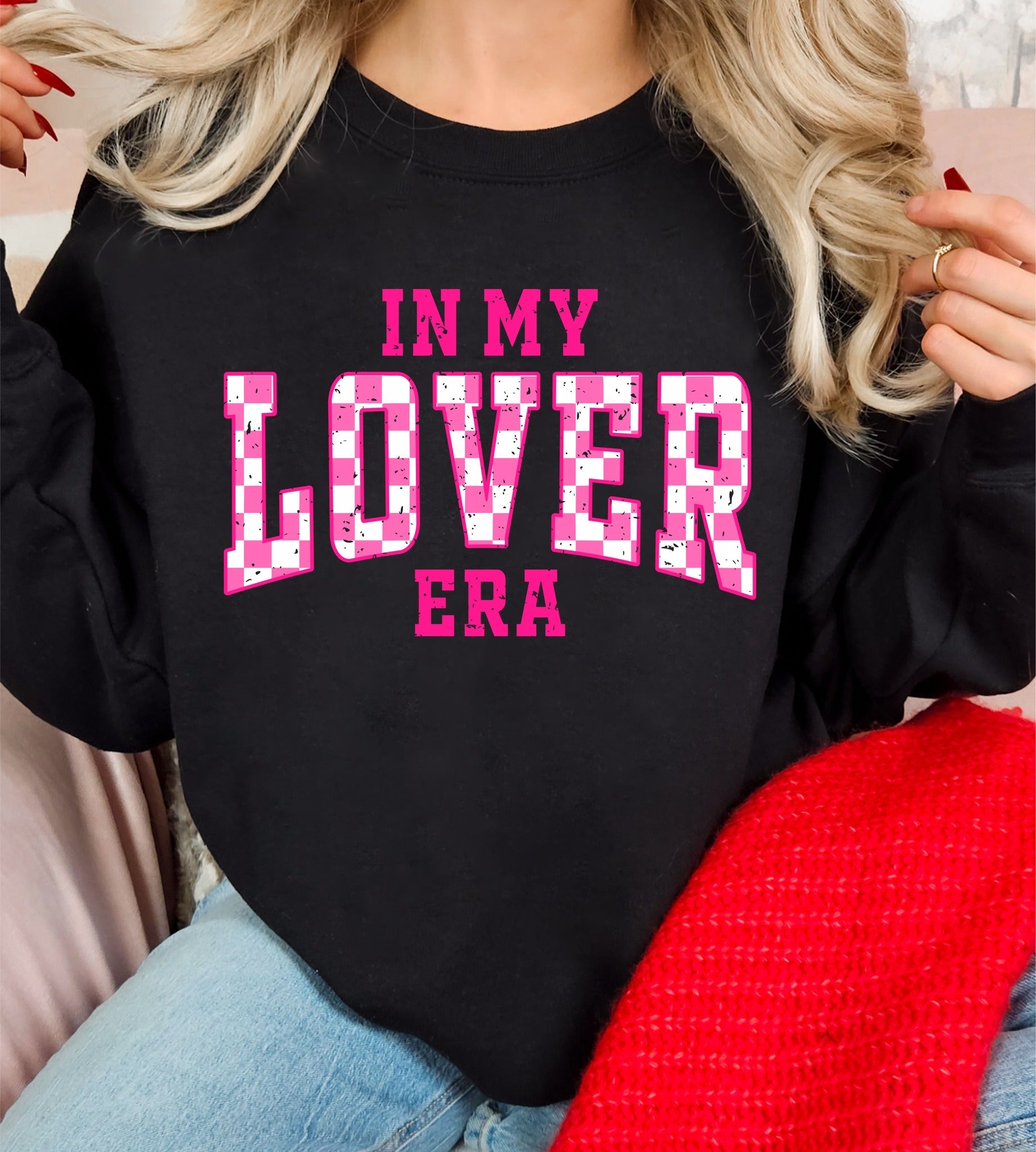*DTG* In My Lover Era Pink Checkered Black Sweatshirt