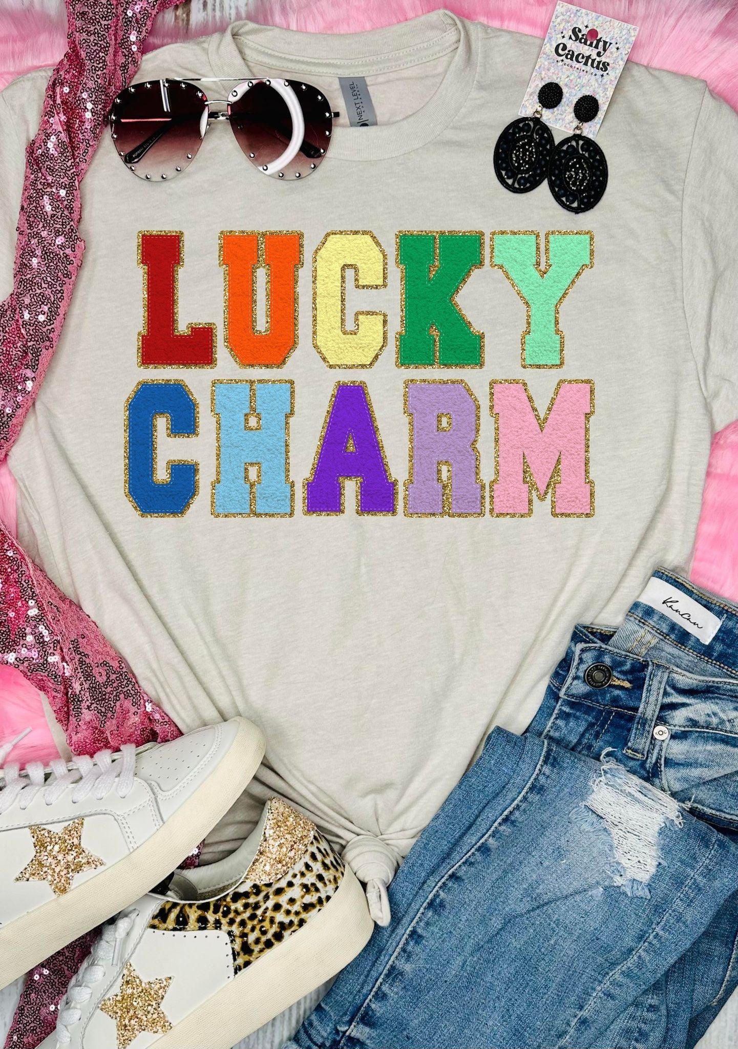 Lucky Charm Multi Patch Tan Tee