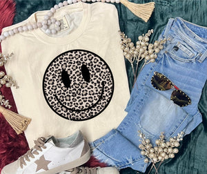 *DTF* Leopard Smiley Face Ivory Comfort Color
