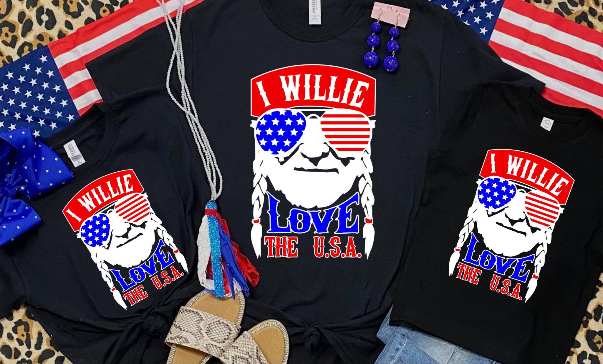 *DTF* I Willie Love the USA Black Tee