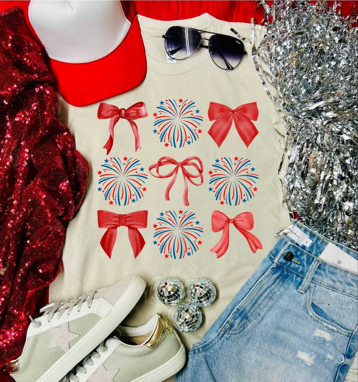Fireworks and Ribbons Tan Tee