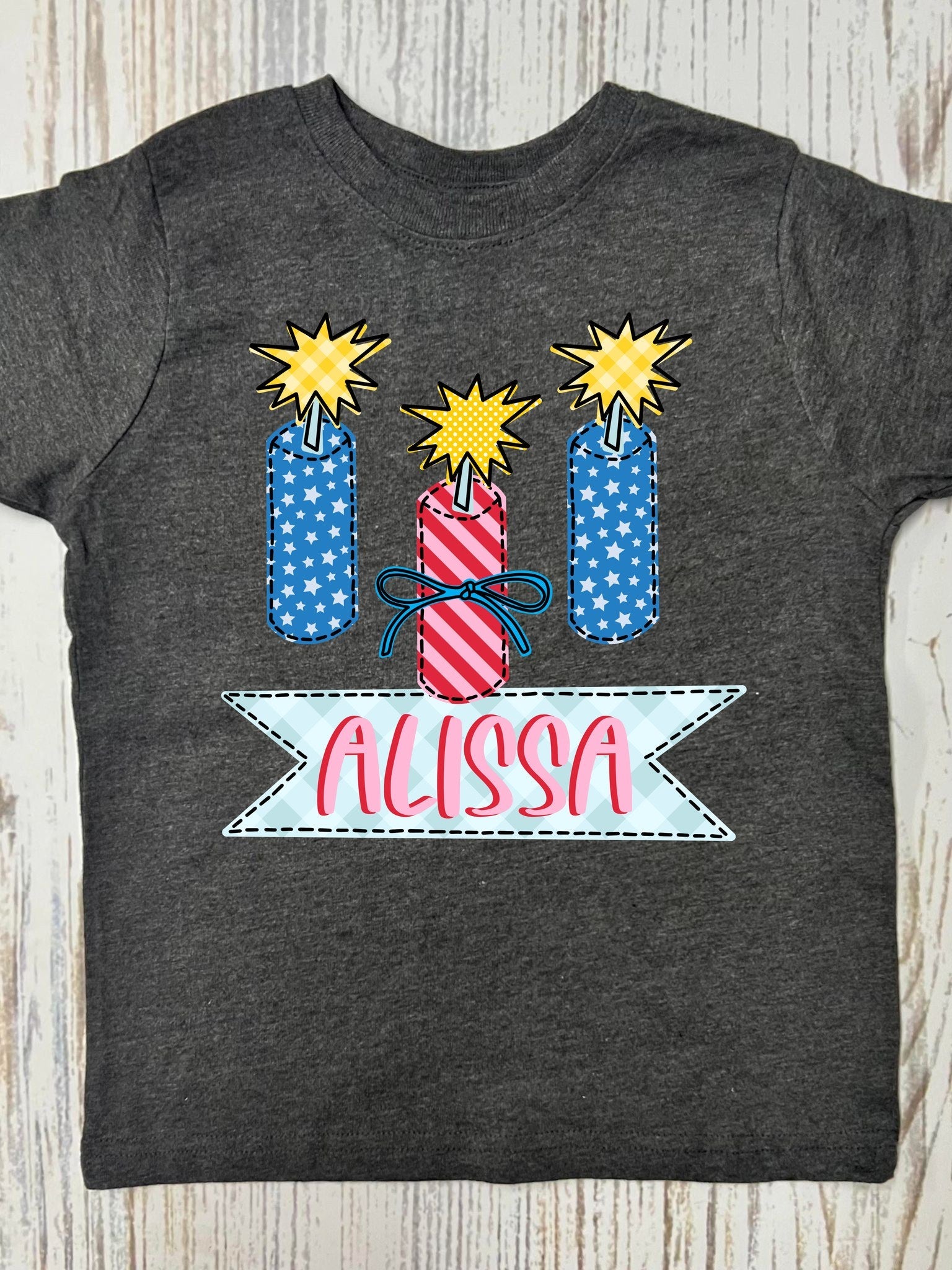 *DTF* Firecracker Girls Custom Name Dark Grey Tee
