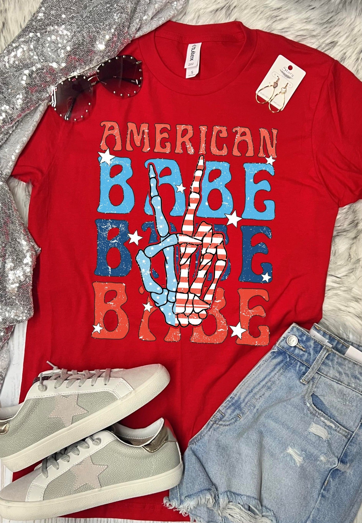 *DTF* America Babe Hand Red Tultex Tee