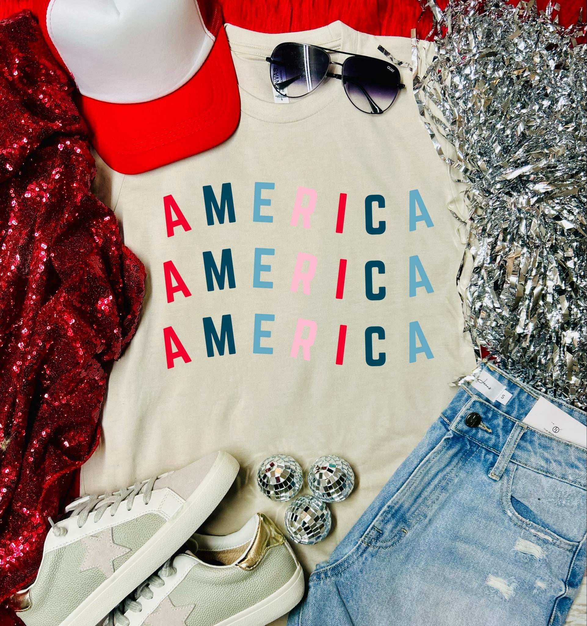 *DTF America Colorful Tan Tee