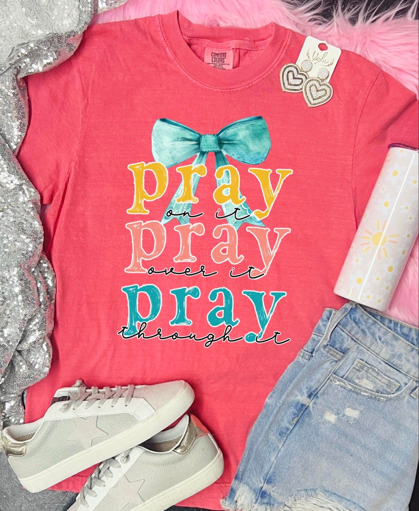 *DTF* Blue Bow Pray On It Watermelon Comfort Color