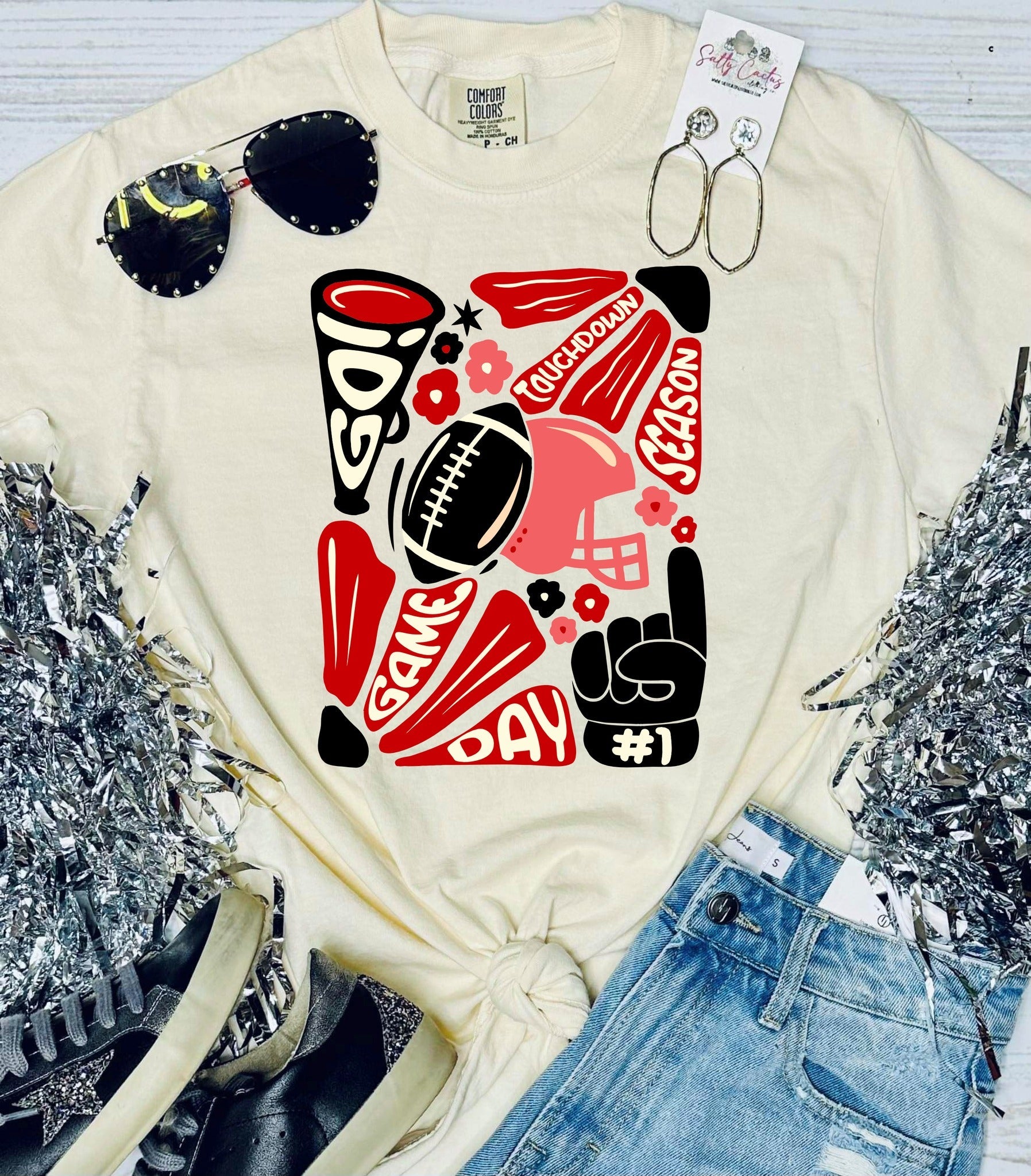 *DTF* Hand Drawn Football Ivory Comfort Color Tee