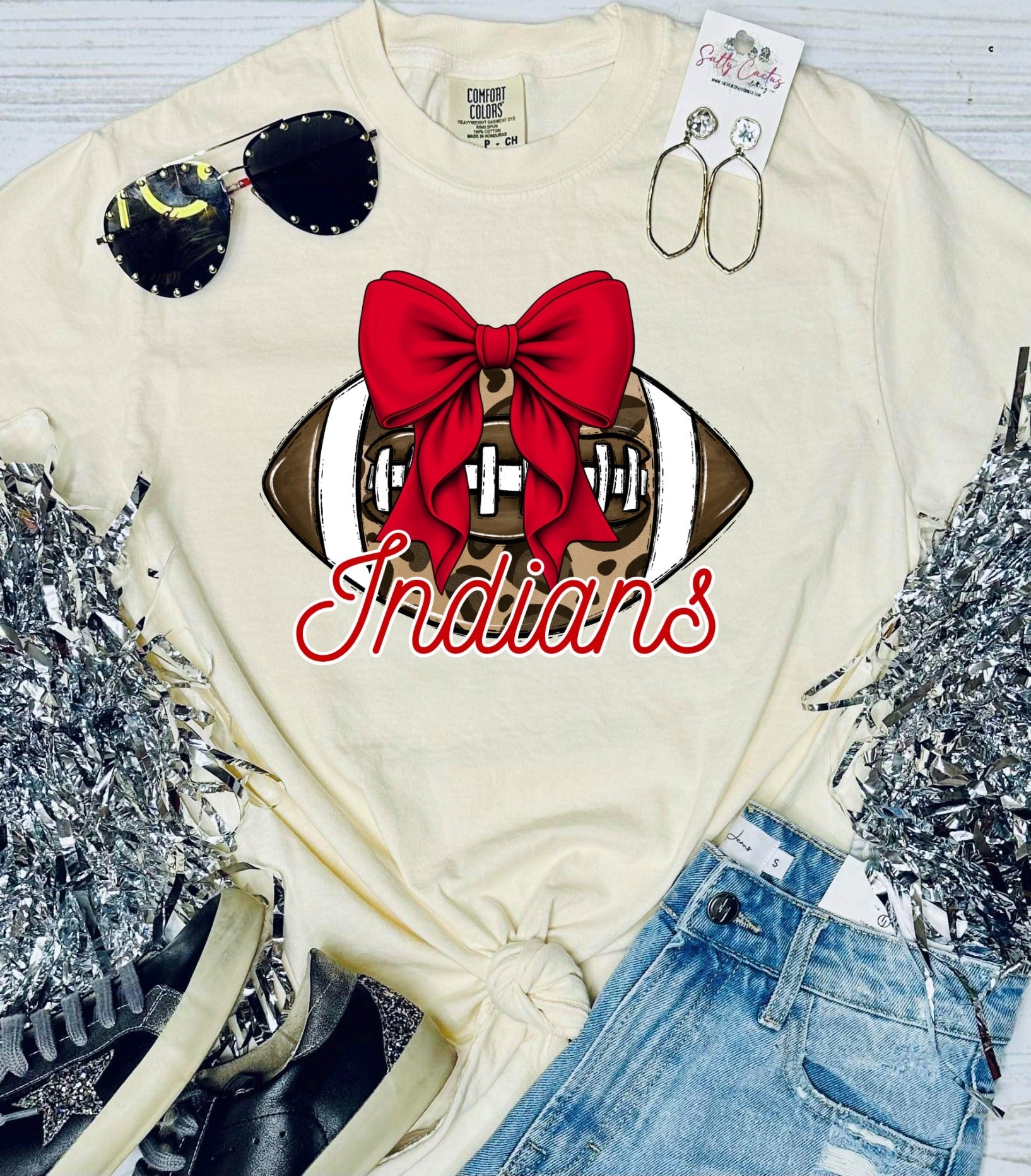 *DTF* Football Bow Ivory Comfort Color Tee