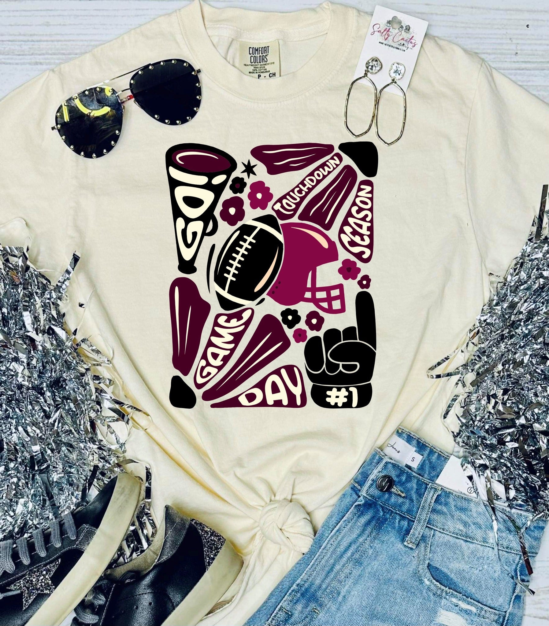 *DTF* Hand Drawn Football Ivory Comfort Color Tee