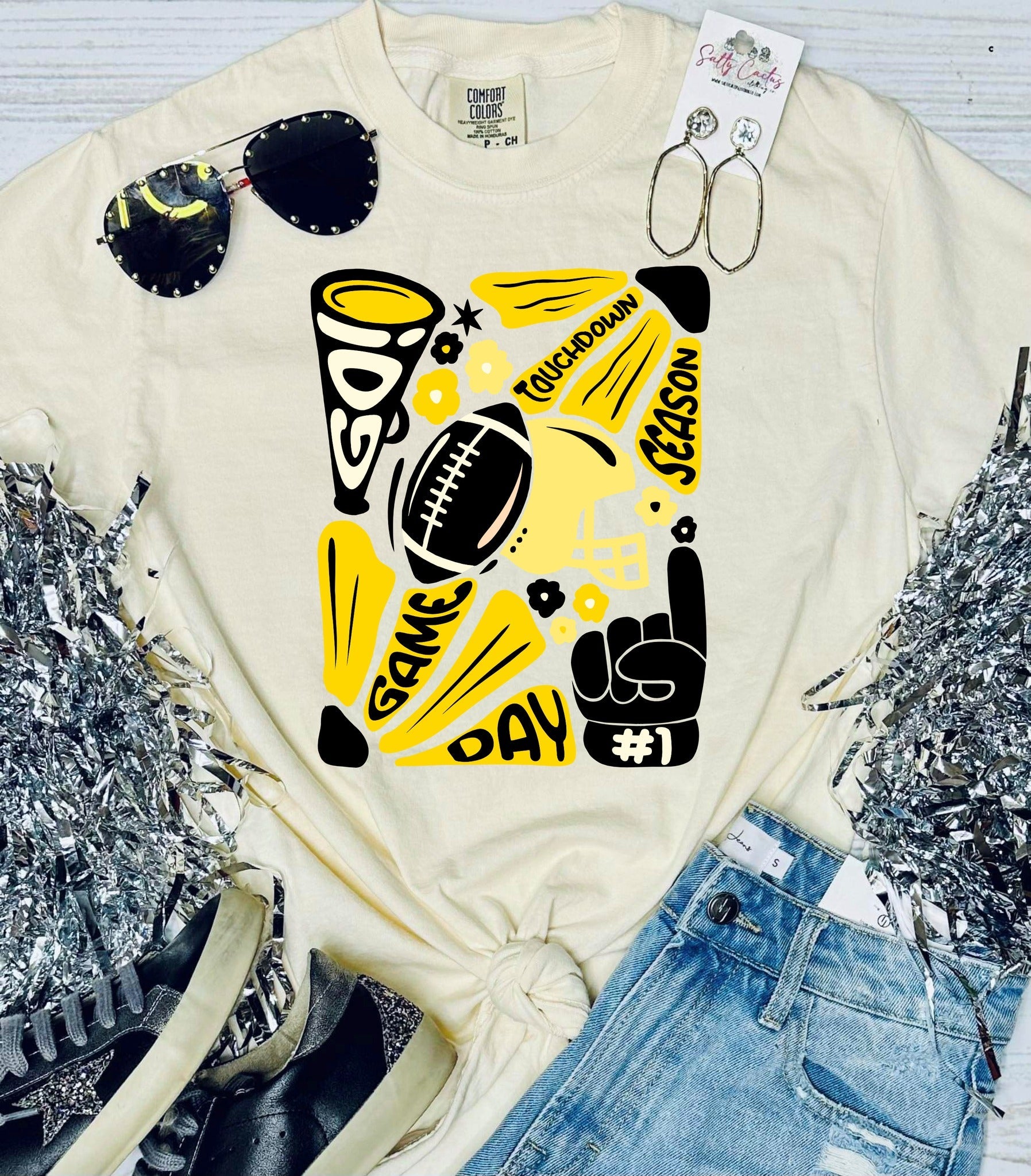 *DTF* Hand Drawn Football Ivory Comfort Color Tee